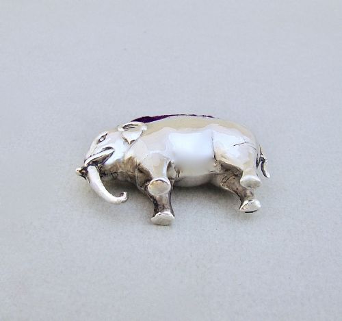 fig 3. SMALL EDWARDIAN STERLING SILVER ELEPHANT PIN CUSHION BY THE BOOTS COMPANY, BIRMINGHAM 1908