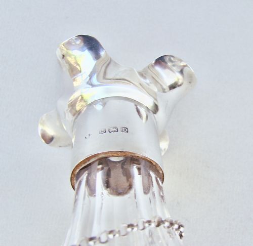 fig 2. SMALL ART DECO SILVER MOUNTED GLASS DECANTER, BIRMINGHAM 1928 WITH EDWARDIAN SILVER WHISKY LABEL, LONDON 1904