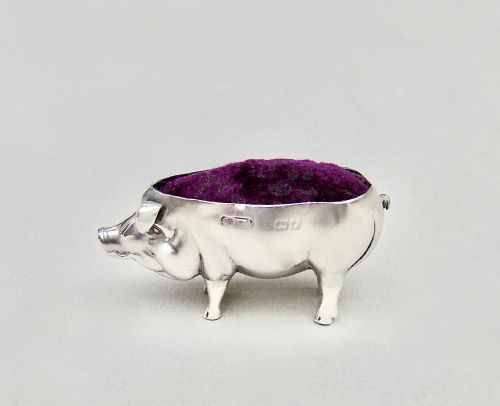 Edwardian Silver Pig Pin Cushion by Adie & Lovekin, Birmingham 1905
