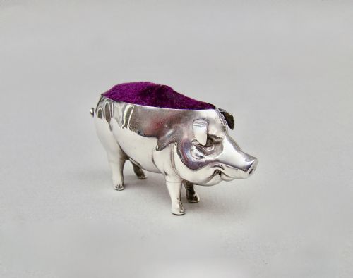 fig 2. EDWARDIAN SILVER PIG PIN CUSHION BY ADIE & LOVEKIN, BIRMINGHAM 1905