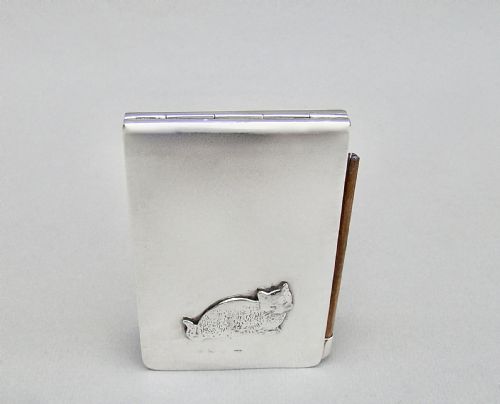 Rare Novelty Silver Aide Memoire Applied with a Cat by Crisford & Norris, Birmingham 1924