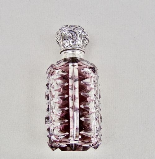 fig 2. VICTORIAN SILVER AND AMETHYST OVERLAY BOHEMIAN GLASS SCENT BOTTLE, CIRCA 1890