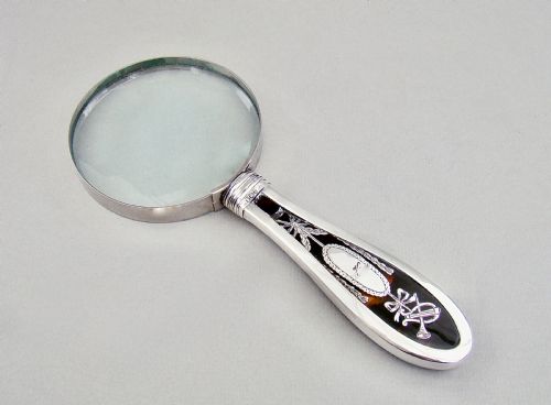 Victorian Silver & Pique Tortoiseshell Desk Magnifying Glass by Thomas Henry Blake, Sheffield 1895