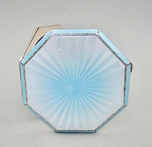 Rare and Fabulous Art Deco Silver & Guilloche Enamel Compact by Albert Carter, Birmingham 1936