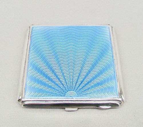 Stunning Art Deco Silver and Guilloche Enamel Compact by Deakin & Francis, Birmingham 1921