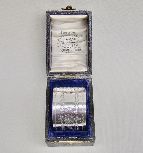 Cased Victorian Silver Napkin Ring by Hilliard & Thomason, Birmingham 1895