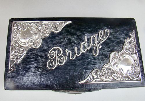 fig 3. EDWARDIAN SILVER MOUNTED BRIDGE PLAYING CARDS LEATHER BOX BY LEVI & SALAMAN, BIRMINGHAM 1905