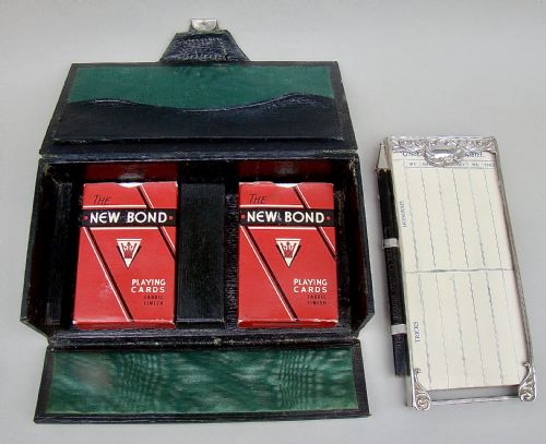 fig 4. EDWARDIAN SILVER MOUNTED BRIDGE PLAYING CARDS LEATHER BOX BY LEVI & SALAMAN, BIRMINGHAM 1905