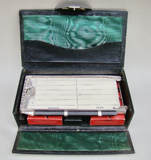 fig 5. EDWARDIAN SILVER MOUNTED BRIDGE PLAYING CARDS LEATHER BOX BY LEVI & SALAMAN, BIRMINGHAM 1905