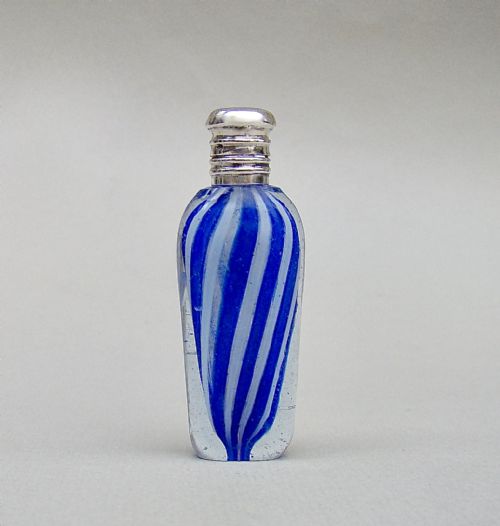 Rare 19th C. French Miniature Silver Mounted Clichy Glass Scent Bottle, Circa 1880