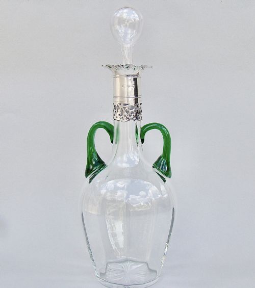 Victorian Silver Mounted Dual Colour Glass Decanter by William Hutton & Sons, Birmingham 1899
