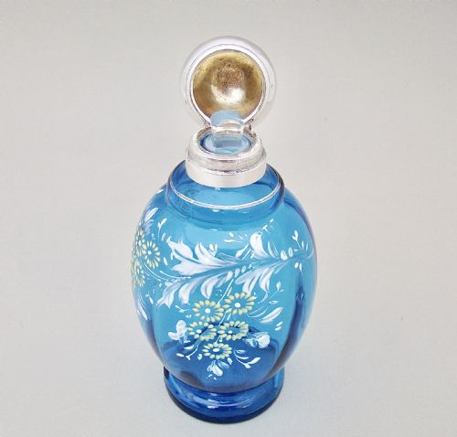 fig 1. EDWARDIAN SILVER MOUNTED TURQUOISE ENAMELLED GLASS SCENT BOTTLE BY JOHN GRINSELL BIRMINGHAM 1910