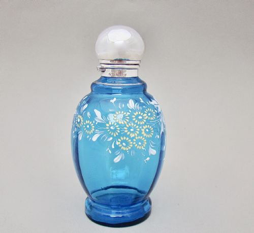 fig 2. EDWARDIAN SILVER MOUNTED TURQUOISE ENAMELLED GLASS SCENT BOTTLE BY JOHN GRINSELL BIRMINGHAM 1910