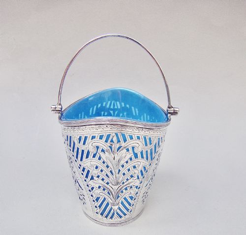 fig 2. RARE AND EXQUISITE VICTORIAN SILVER SUGAR BASKET BY NATHAN & HAYES, CHESTER 1896