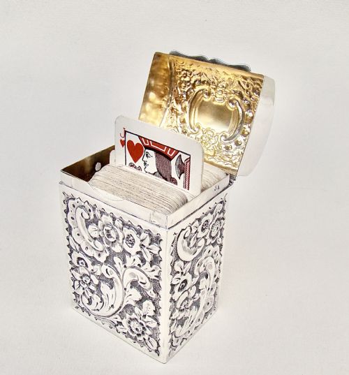 Victorian Silver Patience Card Box by Nathan & Hayes, Chester 1900
