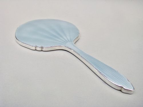 fig 1. ART DECO SILVER AND PALE GREY GUILLOCHE ENAMEL HAND MIRROR BY BROADWAY & CO, BIRMINGHAM 1930