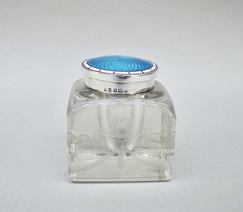 fig 3. EDWARDIAN SILVER & GUILLOCHE ENAMEL INKWELL BY LEVI & SALMAN, BIRMINGHAM 1908