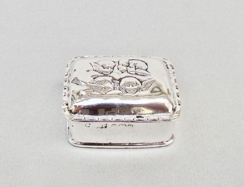 Art Nouveau 'Reynolds Angels' Silver Pill Box by Robert Pringle & Sons, Birmingham 1904