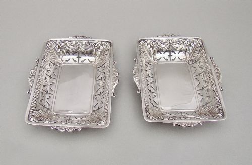 fig 1. UNUSUAL PAIR OF VICTORIAN SILVER BONBON DISHES BY MINSHULL & LATIMER, BIRMINGHAM 1898