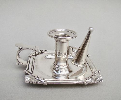 fig 1. RARE GEORGIAN SILVER CHAMBER STICK BY JOHN CRAMER, LONDON 1814