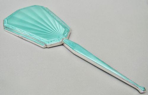 fig 1. FABULOUS ART DECO SILVER AND GUILLOCHE ENAMEL HAND MIRROR BY CHARLES GREEN, BIRMINGHAM 1936
