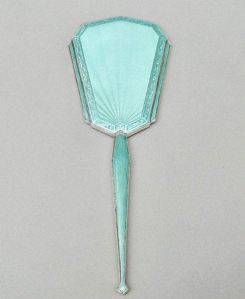 fig 2. FABULOUS ART DECO SILVER AND GUILLOCHE ENAMEL HAND MIRROR BY CHARLES GREEN, BIRMINGHAM 1936
