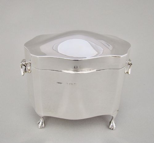 fig 1. ELEGANT GEORGE V SILVER TEA CADDY BY S. BLANCKENSEE & SONS, BIRMINGHAM 1912