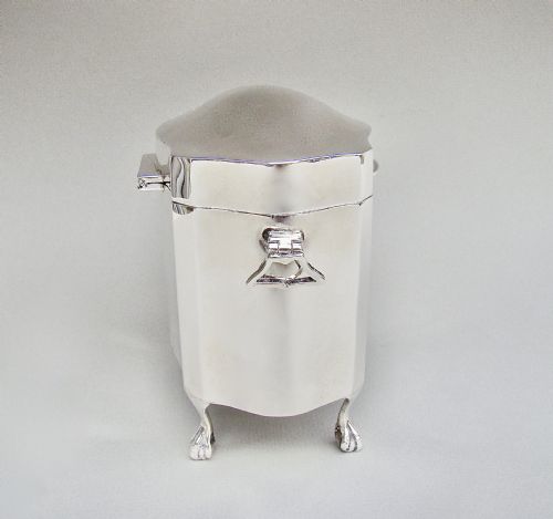 fig 2. ELEGANT GEORGE V SILVER TEA CADDY BY S. BLANCKENSEE & SONS, BIRMINGHAM 1912