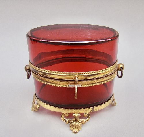 fig 1. FRENCH PALAIS ROYAL RUBY GLASS CASKET WITH GILT ORMULU MOUNTS, CIRCA 1860