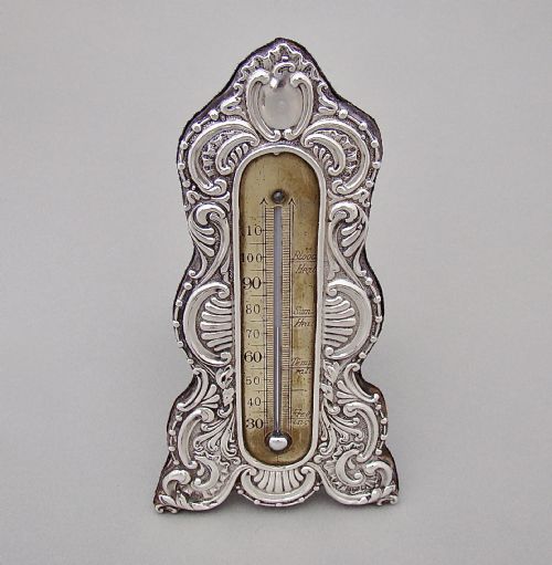 Rare Art Nouveau Silver Desk Thermometer by J. Batson & Son, London 1903