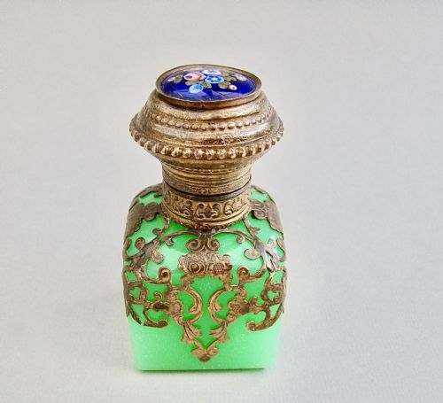 Unusual 19th C. French Palais Royal Uranium Glass Scent Bottle, Circa 1880