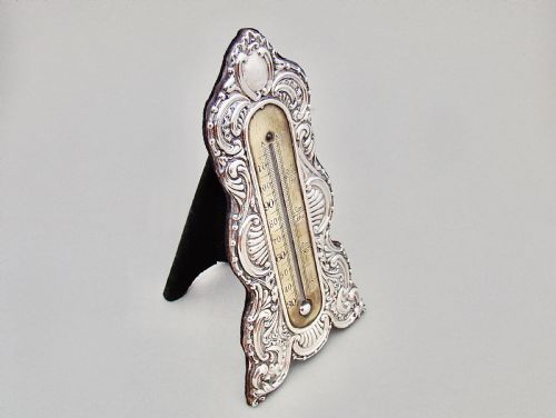 fig 1. RARE ART NOUVEAU SILVER DESK THERMOMETER BY J. BATSON & SON, LONDON 1903