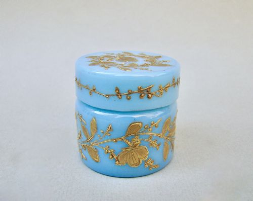 19th C. Moser Turquoise Opaline and Gilt Glass Rouge Pot, Circa 1890