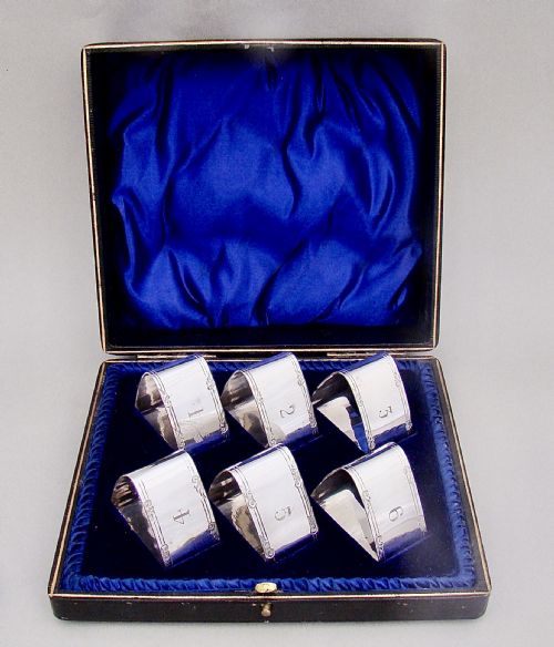 Set of Six Edwardian Silver Plated Numbered Napkin Rings, Circa 1900
