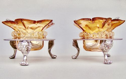 Delightful Pair of Victorian Silver Plated Stands with Glass Salts by John Grinsell & Sons, Circa 1890