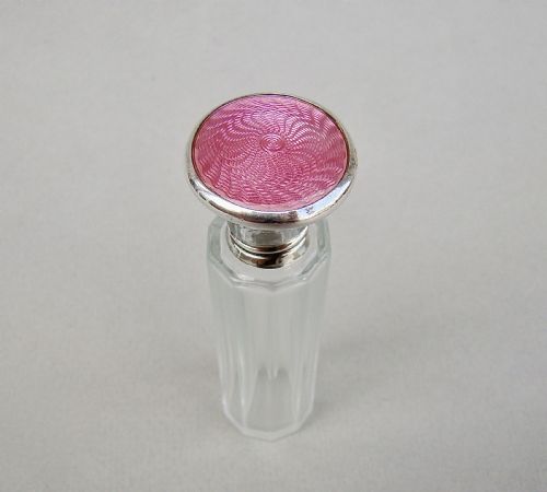 Art Deco Silver & Guilloche Enamel Scent Bottle by Henry Clifford Davis, Birmingham 1925