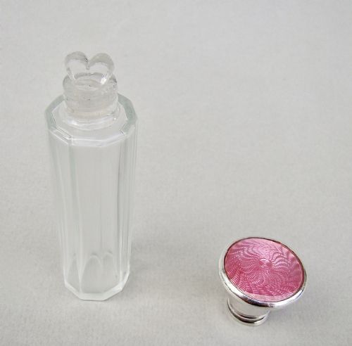 fig 3. ART DECO SILVER & GUILLOCHE ENAMEL SCENT BOTTLE BY HENRY CLIFFORD DAVIS, BIRMINGHAM 1925