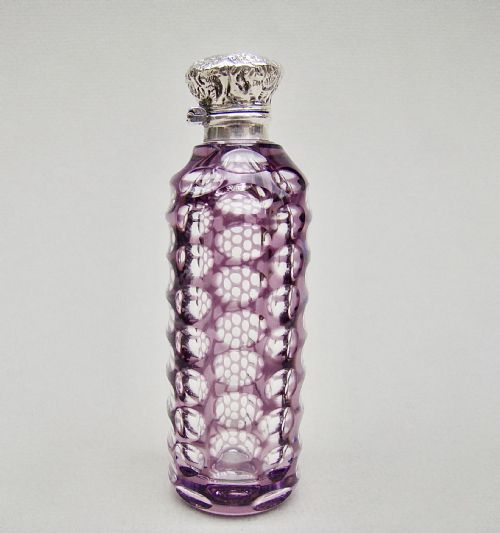 fig 1. VICTORIAN SILVER AND AMETHYST OVERLAY BOHEMIAN GLASS SCENT BOTTLE, CIRCA 1890