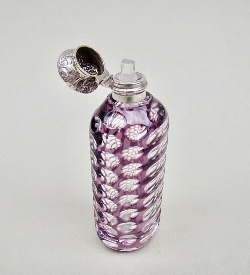 fig 2. VICTORIAN SILVER AND AMETHYST OVERLAY BOHEMIAN GLASS SCENT BOTTLE, CIRCA 1890