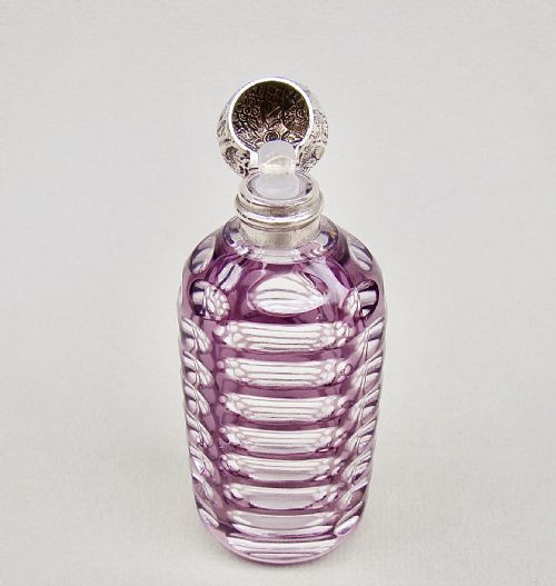 fig 3. VICTORIAN SILVER AND AMETHYST OVERLAY BOHEMIAN GLASS SCENT BOTTLE, CIRCA 1890