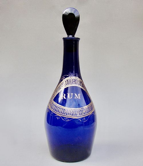 Beautiful Georgian Bristol Blue Glass "Rum" Decanter, Circa 1790
