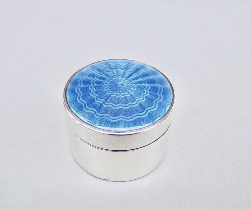 Exquisite Edwardian Silver and Guilloche Enamel Pill Box by James Fenton, Birmingham 1909
