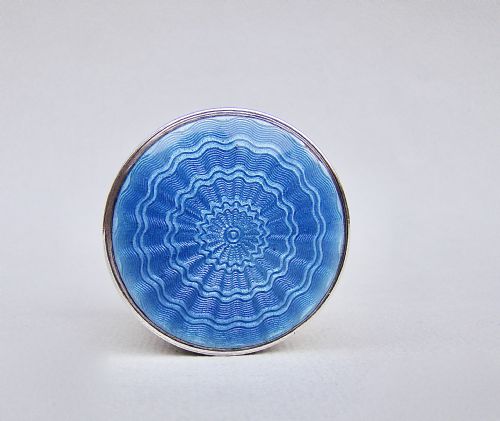 fig 1. EXQUISITE EDWARDIAN SILVER AND GUILLOCHE ENAMEL PILL BOX BY JAMES FENTON, BIRMINGHAM 1909