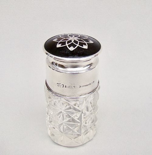 fig 1. GEORGE V SILVER & PIQUE TORTOISESHELL VANITY JAR BY MAPPIN & WEBB, BIRMINGHAM 1915