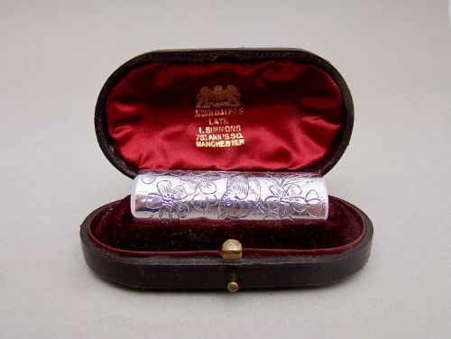 Cased Victorian Silver Aesthetic Movement Scent Bottle by Sampson Mordan, London 1889