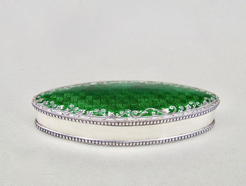 fig 1. FABULOUS EDWARDIAN SILVER & GUILLOCHE ENAMEL JEWELLERY BOX BY J & R ATTENBOROUGH, CHESTER 1909