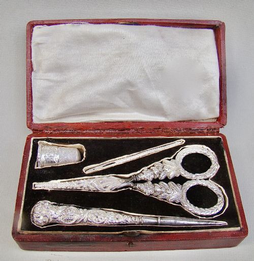 Rare and Exquisite Early Victorian Cased Sewing Set, Circa 1840
