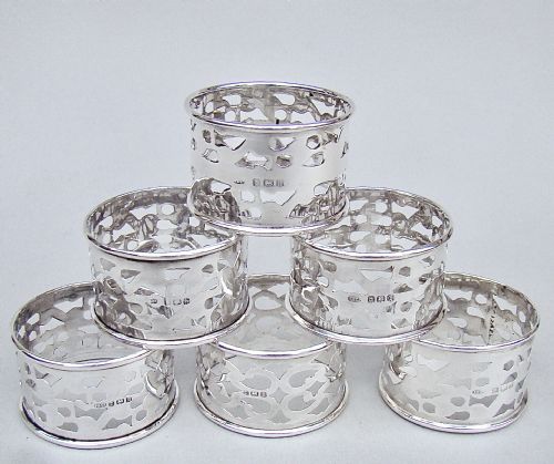 fig 2. MATCHED CASED SET OF SIX EDWARDIAN SOLID SILVER NAPKIN RINGS BY BROADWAY & CO, BIRMINGHAM CIRCA 1910
