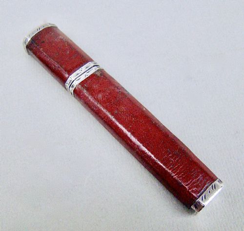 Rare Georgian Silver Mounted Red Leather Needle Case / Bodkin Etui, Circa 1795