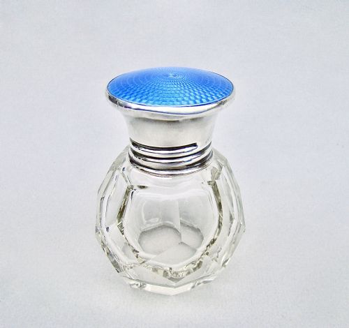 fig 1. GORGEOUS ART DECO SILVER & GUILLOCHE ENAMEL SCENT BOTTLE BY HENRY CLIFFORD DAVIS, BIRMINGHAM 1927